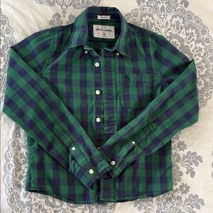 Abercrombie & Fitch Green and Navy Plaid Button-Down Shirt